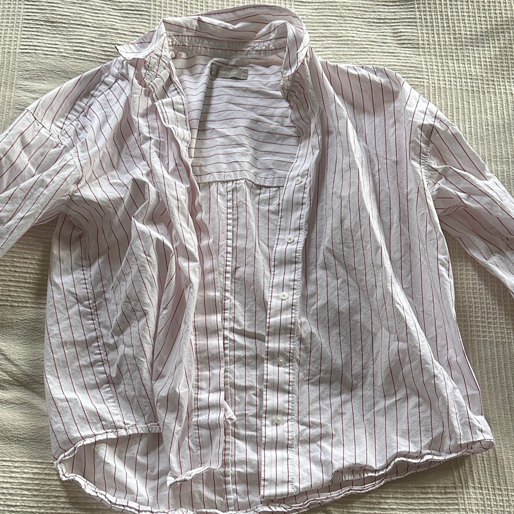 Everlane White Shirt with Red Stripes